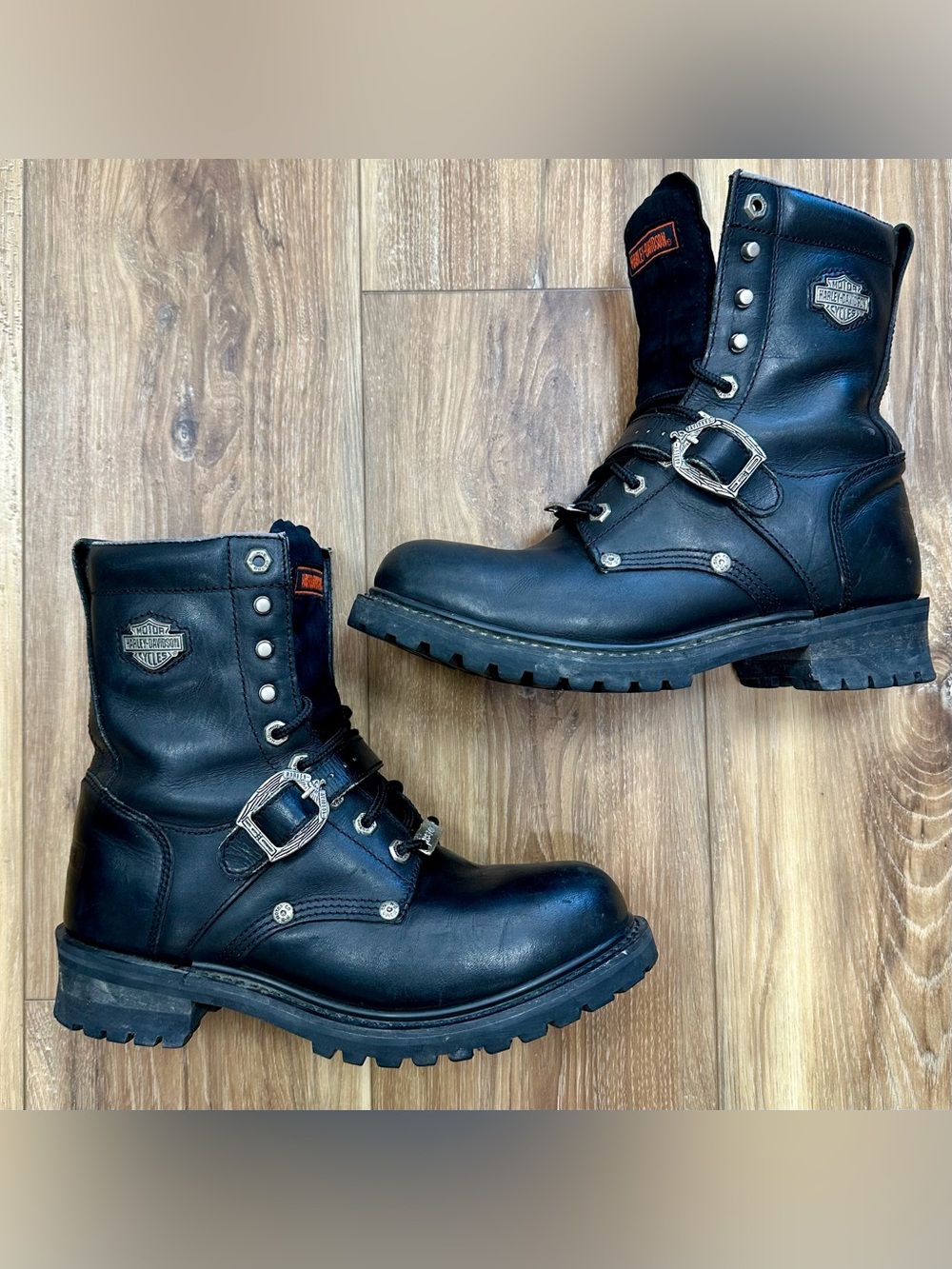 Harley Davidson Faded Glory Leather Lug Sole Motorcycle Boots 91003 Size 7.5